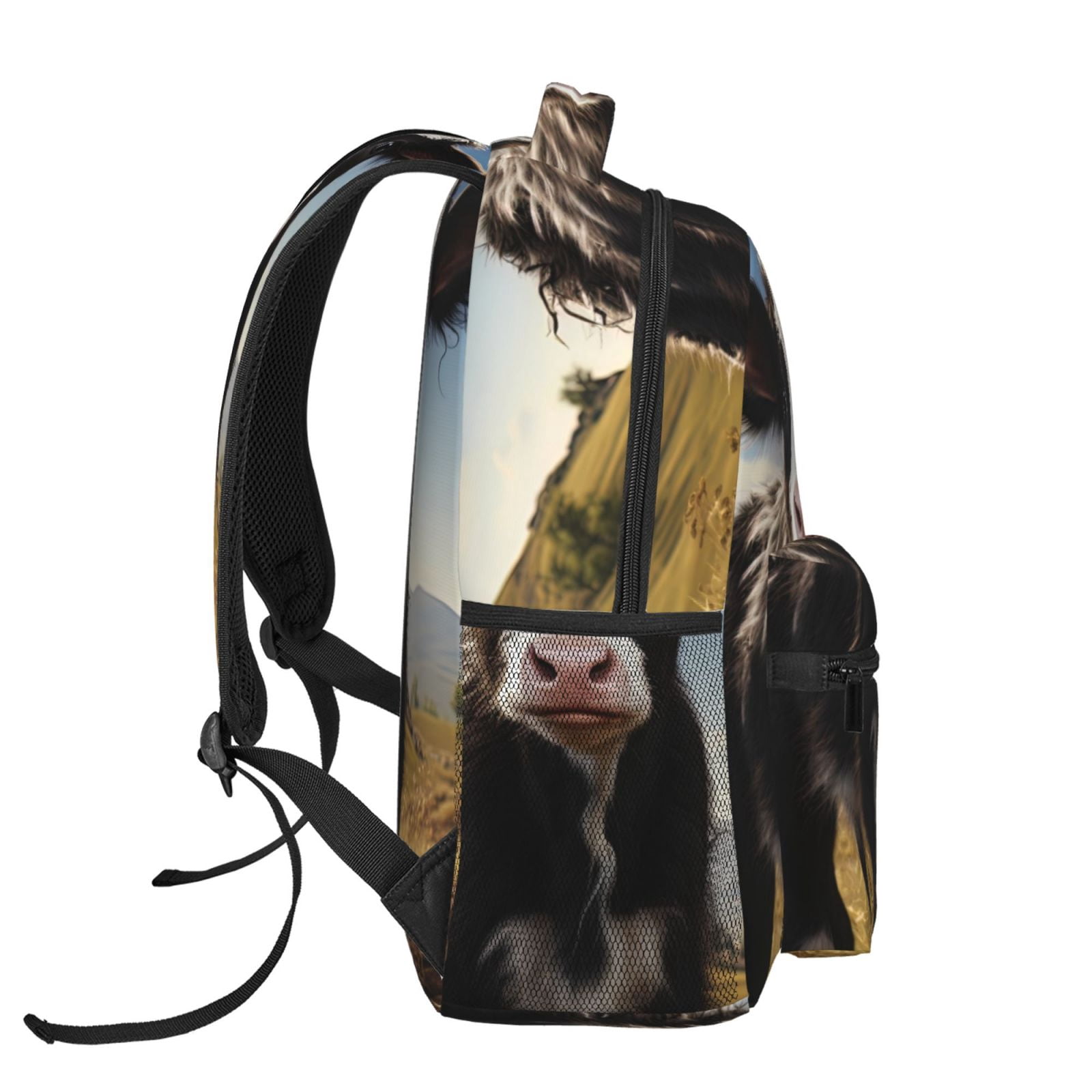 Ratiio Cute Prairie Cow Print Eco-Friendly Casual Backpack, Water-Resistant Polyester Canvas Daypack with Smooth Zippers, Comfortable & Durable Travel Bag with Laptop Compartment