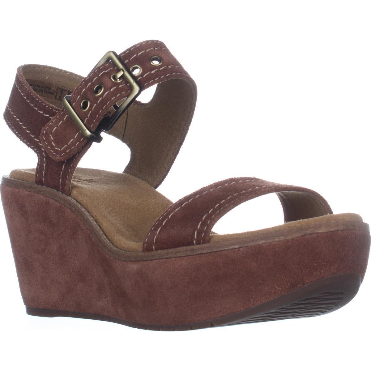 Womens Clarks Aisley Orchid Wedge Sandals, Dark Tan Suede - Walmart.com