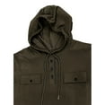 thumbnail image 4 of Jalioing Men's Cargo Sweatshirts Long Sleeve Solid Color Drawstring Hoodies Casual Button Pullover with Pocket, 4 of 7