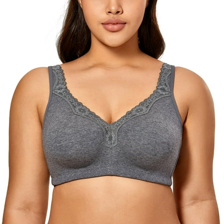 

Delimira Women s Wireless Contton Bras Lace Plus Size Non-Foam Comfort Bralette