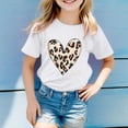 thumbnail image 2 of FINALGANG Girls Kids Casual Short Sleeve TShirts Leopard Print Heart Graphic Crewneck Loose Fit Breathable Tees For Casual Daily Wear White 12-13 Years, 2 of 4