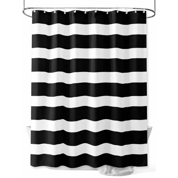White Black Striped Shower Curtain, Simple Stripes Background Waterproof Shower Curtain Set with 12 Hooks Lightweight Washable Fabric Shower Curtains for Bathroom 72x78 Inches