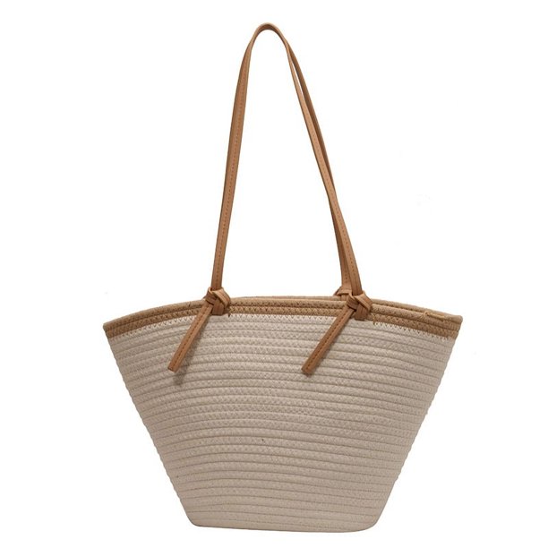 Zhuge Bolso de hombro tejido para mujer, bolso de mano tejido, bolso de mano tejido elegante para playa de verano, bolsos de hombro de 17,32 x 5,51 x 10,23 pulgadas (beige)