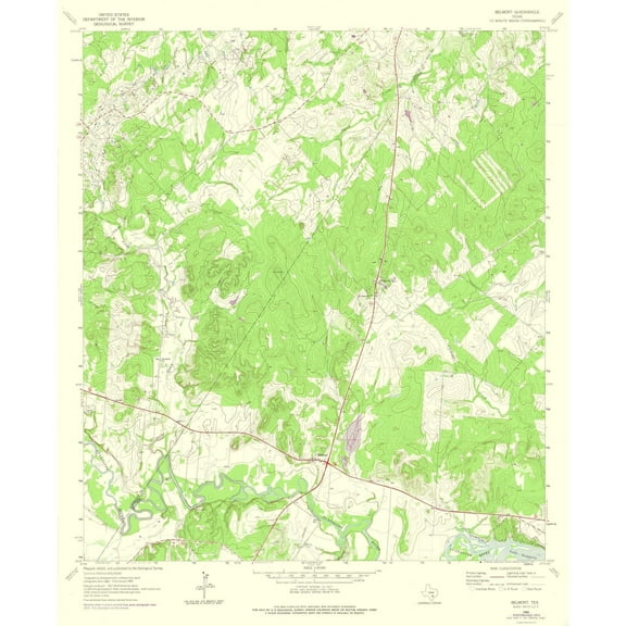 Topographical Map - Belmont Texas Quad - USGS 1964 - Vintage Wall Art