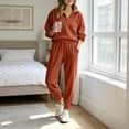 thumbnail image 7 of Women's Ribbed 2 Piece Loungewear Outfits Oversized Half Zip Sweatshirts High Waist Jogger Pants Matching Casual Travel Tracksuit Sets Orange, 7 of 7
