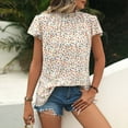 thumbnail image 4 of Summer Saving Wycnly Womens Tops Dressy Casual Beach Fashion Bohemian Ruffle Sleeve Lightweight Tunic Shirts Summer Short Sleeve Round Neck Tops Floral Print Blouse Beige XXL, 4 of 7