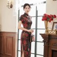 thumbnail image 1 of Vestido cheongsam de primavera y verano, vestido de satén para mujer, moda retro ajustada, disfraces de banquete, 1 of 6
