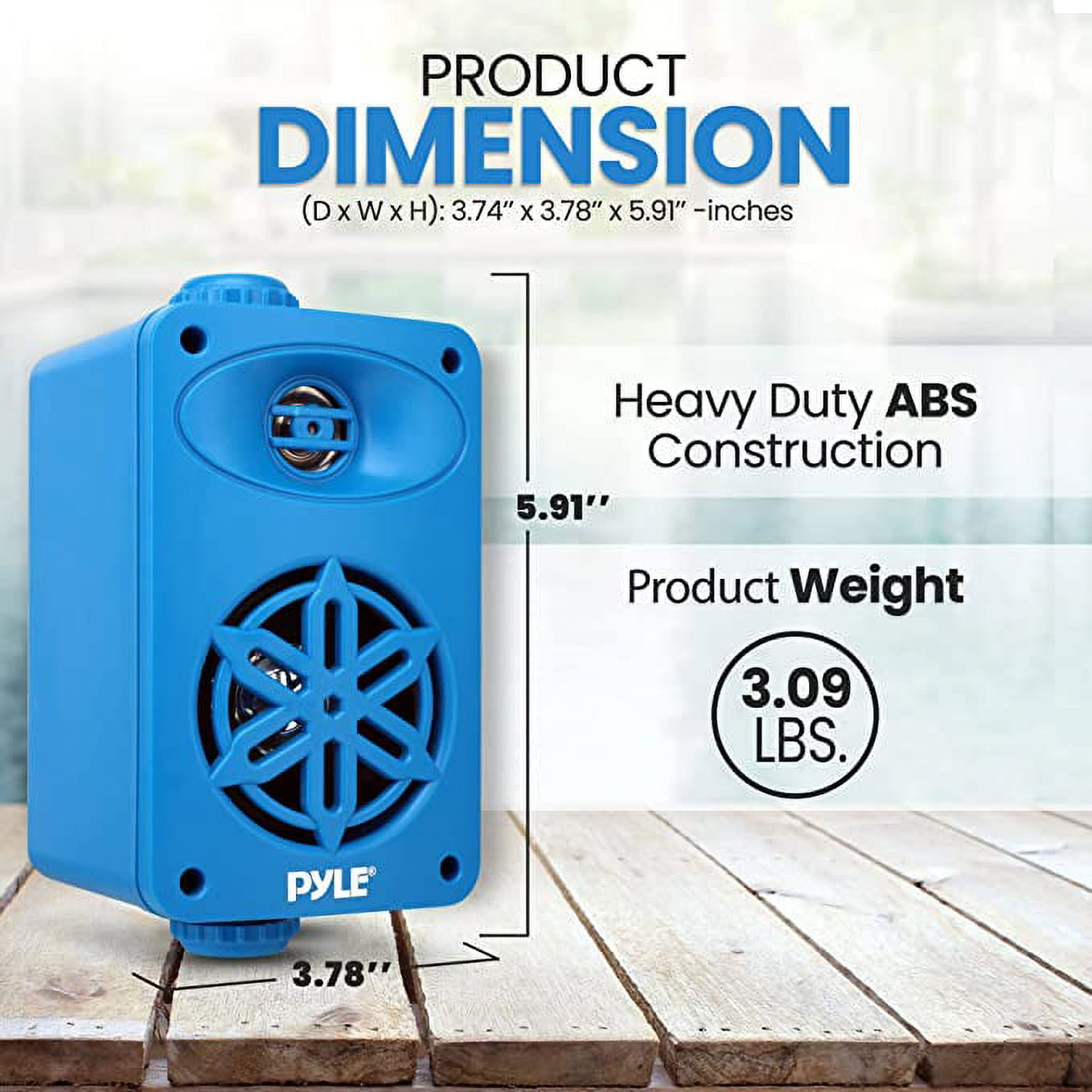 Pyle Indoor Outdoor Speakers Pair - 200 Watt Dual Waterproof 3.5” 2-Way Full Range System (Blue)