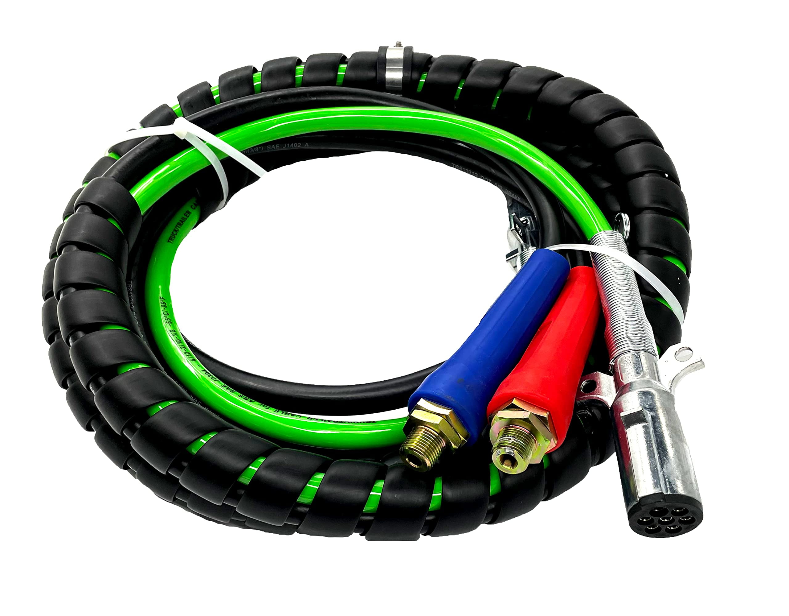 TORQUE 12ft 3 in 1 ABS & Power Air Line Hose Kit Airline Air Hose Wrap 7 Way Electrical Cable Air Lines with Handle Grip Airlines for Semi Truck Trailer Tractor (TR813212)