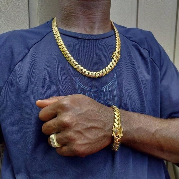 PUTOUZIP Cuban Link Chain Set For Men 14K Gold Plated Stainless Steel 10mm Curb Punk Chains Bracelet Necklace Hip Hop Jewelry Set