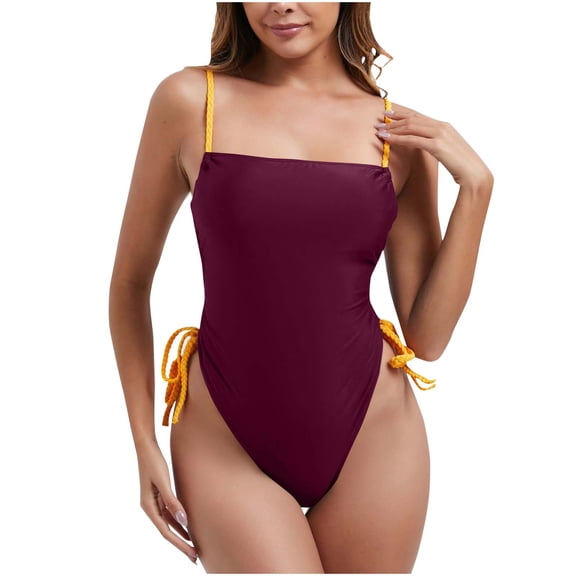 Amkhujs 1 Piece Swim Suits for Women Bathing Suit Drawstring Swimsuits Paded Swimwear