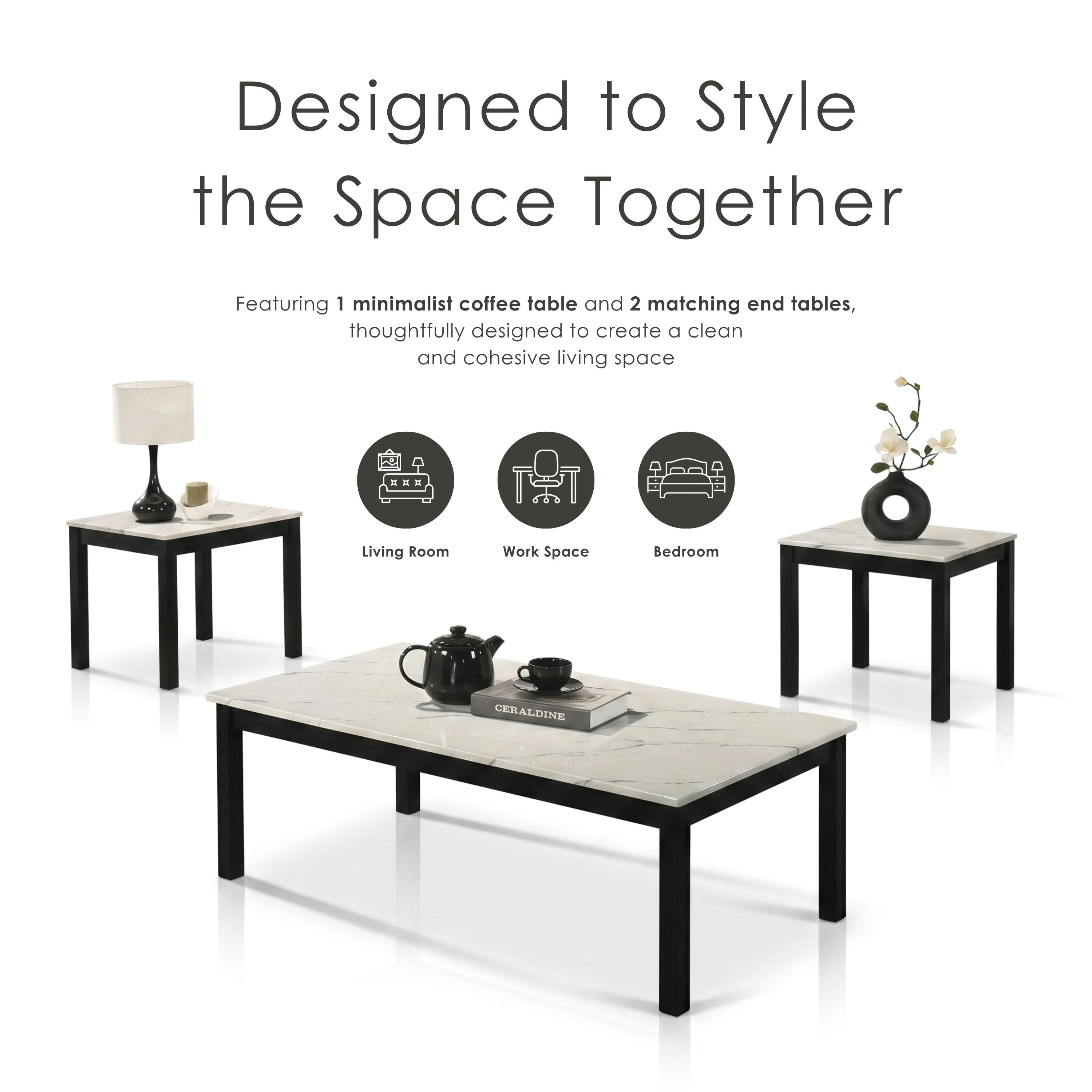 Furniture of America Versi Modern 3-Piece Coffee Table Set, White