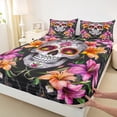 thumbnail image 3 of Feelyou Damask Skeleton Twin Sheet Sets, Pink Flower Floral Twin Fitted Sheet, Happy Halloween Flat Sheet, Luxury Bedroom Decor,3 Pieces, 3 of 7