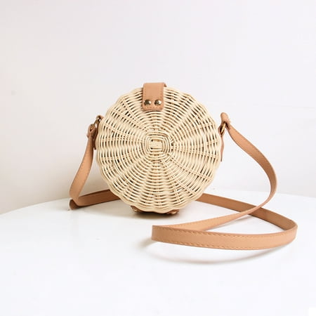 Rattan Bags Bali 2019 Fashion Women Vintage Beach Straw Bag Ladies Handmade Woven Rattan Messenger Handbag Summer Bali Bohemian Crossbody Bamboo Shoulder Bag ()