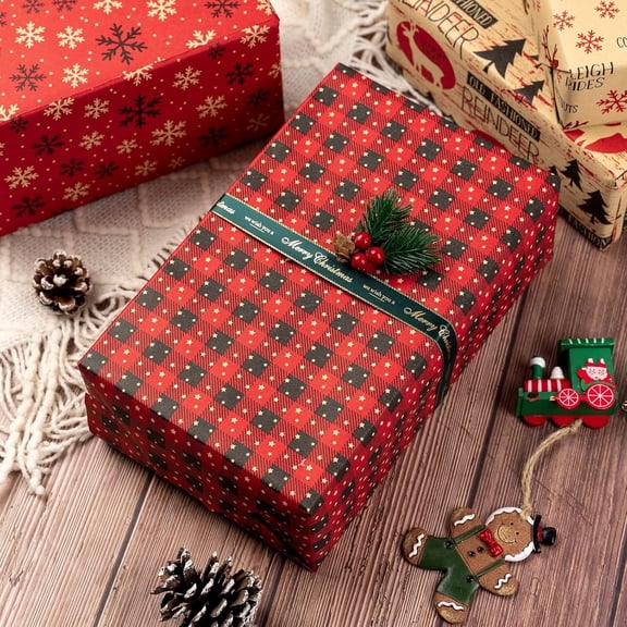 Gift Wrapping Paper Roll 58" x 23", Christmas Printed Gift Wrap, Easy Cut & Fold, Durable Paper for Birthday, Holiday, Party and DIY Crafts,4 Rolls