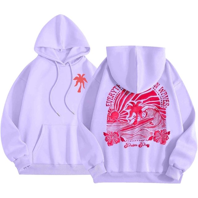 Pink Graphic Hoodie For Women 2024 Cute Preppy Sweatshirt Long Sleeve Drawstring Pullover Tops With Pockets