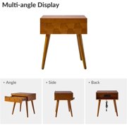 HULALA Home End Table with Charging Station, Side Table with Drawer and Pull-Out Shelf, Nightstand Bedside Table with USB Ports and Outlets, Acorn