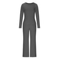 thumbnail image 3 of ShomPort Tenues Décontractées pour Femmes Hauts à Col Rond Côtelé Manches Longues Pantalons Longueur Cheville Extensibles pour Sortir, 3 of 7
