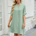 thumbnail image 4 of Ashirexll Summer Dresses for Women 2025 Fashion Solid Color Buttons Shirt Dress Elbow Sleeve V-Neck Dress Soft Comfortable Casual Dresses for Women Green XXL, 4 of 6