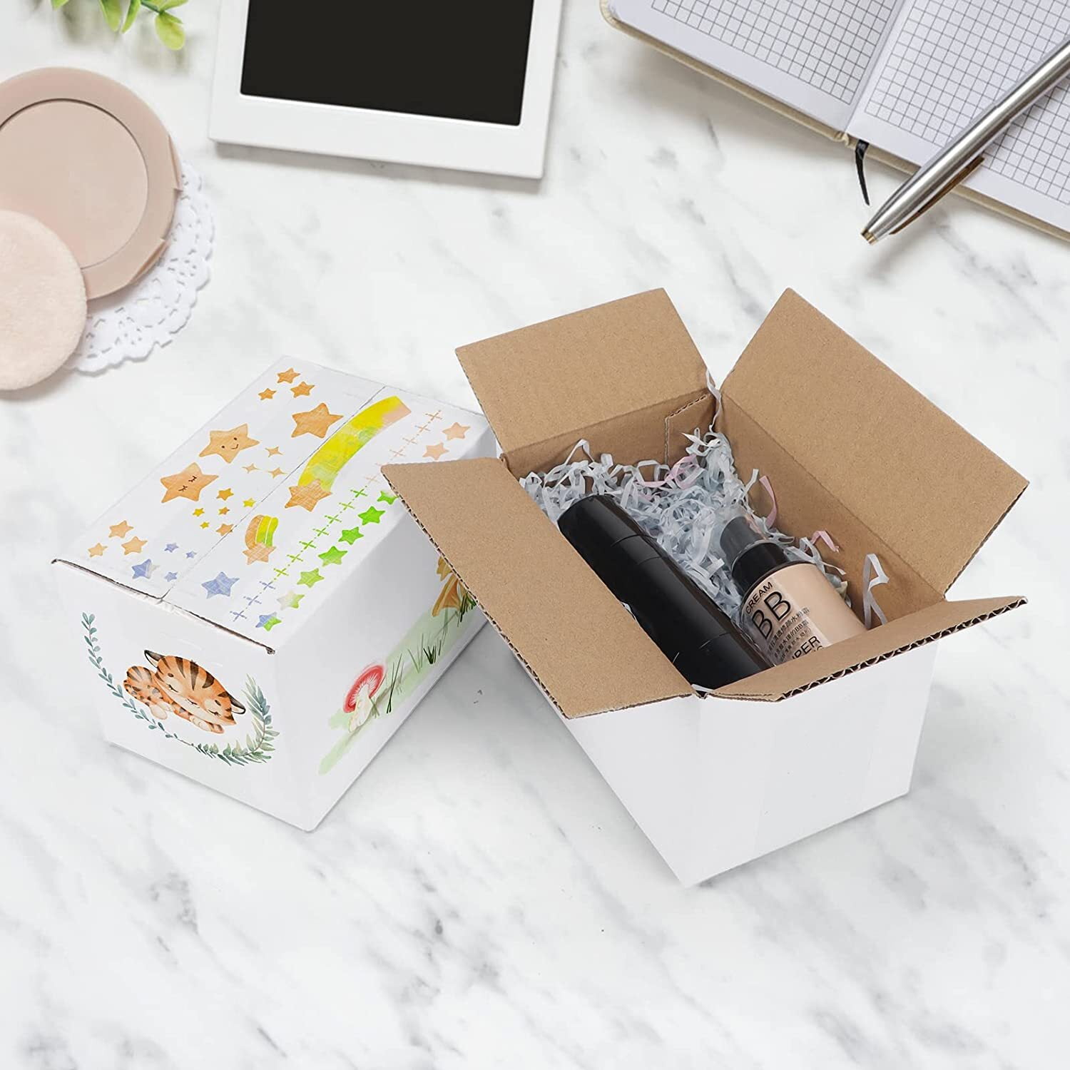 Calenzana 40 Pack 6x4x4 Shipping Boxes, Corrugated Cardboard Box for Shipping and Mailing, White, Recycled