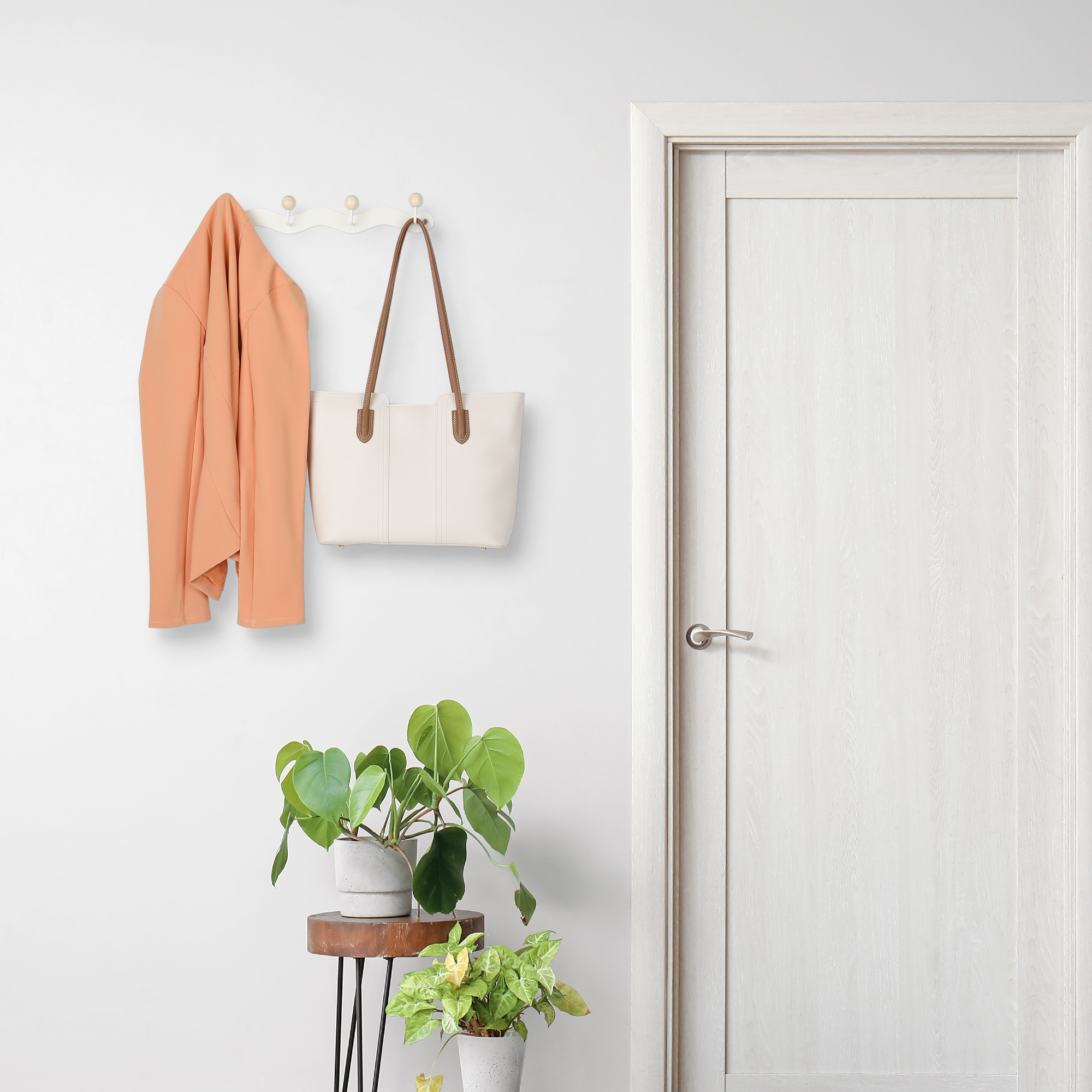 Unique Bargains Coat Rack Wall Mount Coat Hook for Hanging with 4 Hooks for Bedroom White