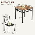 thumbnail image 4 of Dining Table Set for 2, Kitchen Table and Chairs, Square Dining Room Table Set with 2 Metal and Wood Chairs, 3 Piece Dining Table Set for Small Spaces, Apartment, Rustic Brown, 4 of 9