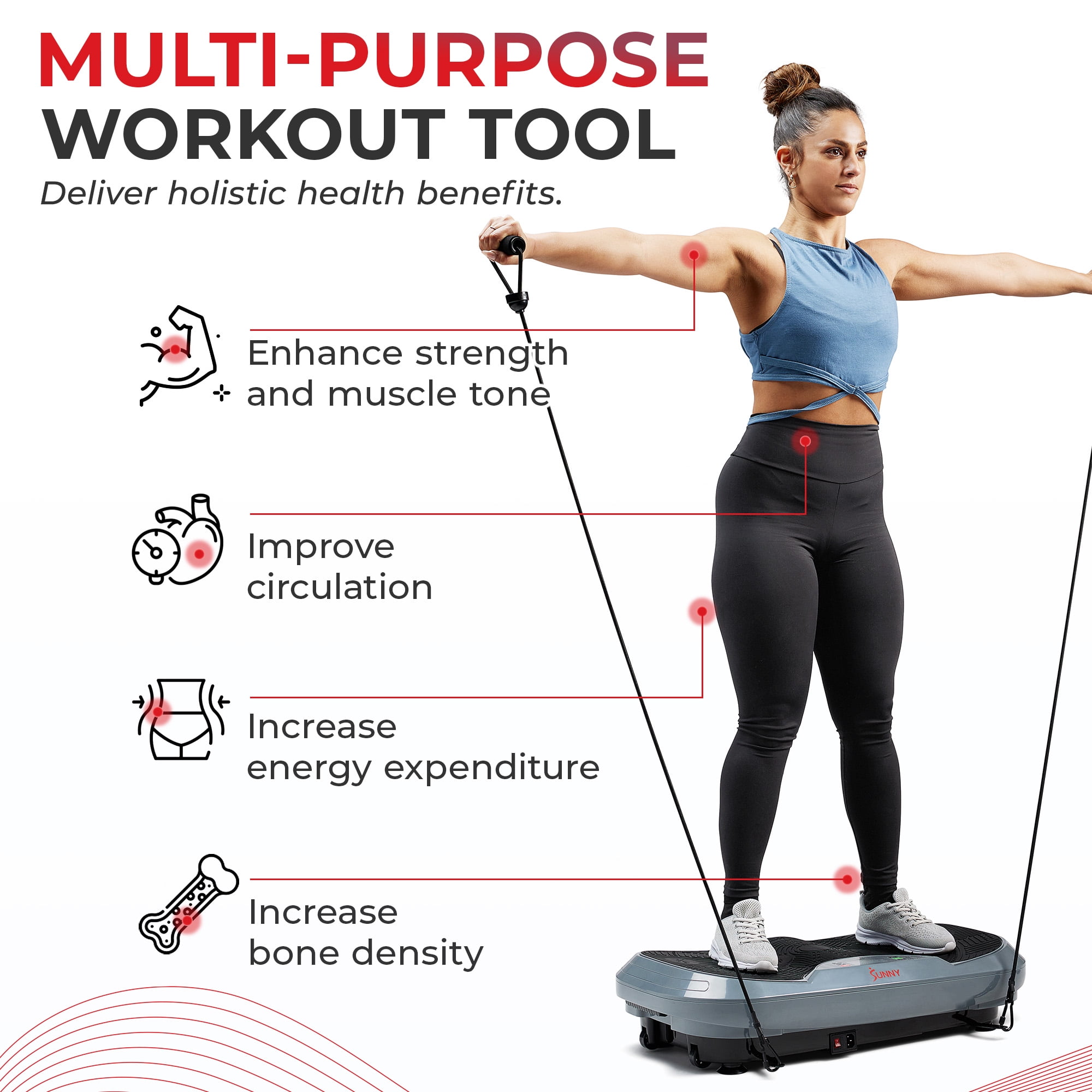 Sunny Health & Fitness 3D Vibration Plate Exercise Machine for Full-Body Toning with 16 Speed Levels, 3 Vibration Modes & Resistance Bands – SF-VP822057