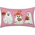 thumbnail image 4 of Halloween Boo Pillow Cover Farmhouse Decorative Throw Pillow Case Indoor Outdoor Cushion Cover Ghost Boo Halloween Pumpkin Pink Linen Pillowcase for Couch Living Room 12 x 20 Inch Set of 4, 4 of 6