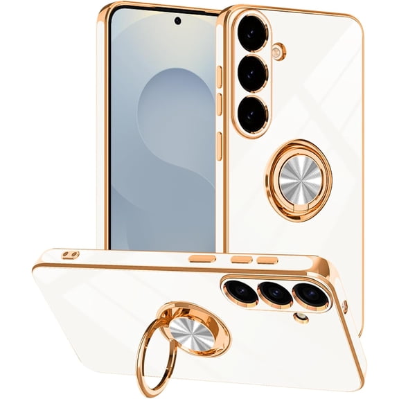 REQO Designed for Samsung Galaxy S26 Case with Ring Stand, Support Magnetic Car Mount Rotating Finger Holder Soft TPU Cover Plating Edge Slim Phone Case for Samsung Galaxy S26