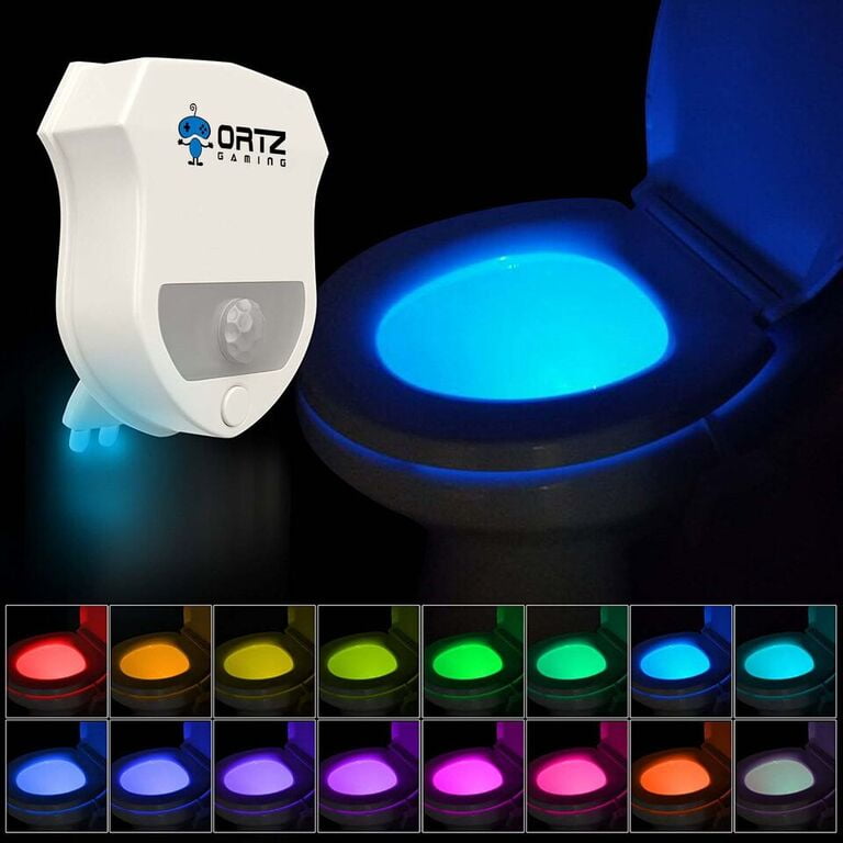 2 Pack Rechargeable 16-Color Toilet Night Light Motion Sensor LED Bowl Light ... 