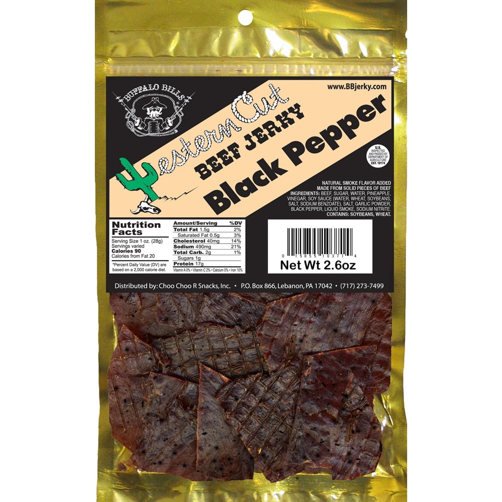 Buffalo Bills 2.6oz Western Cut Black Pepper Beef Jerky – Six 2.6oz Packs