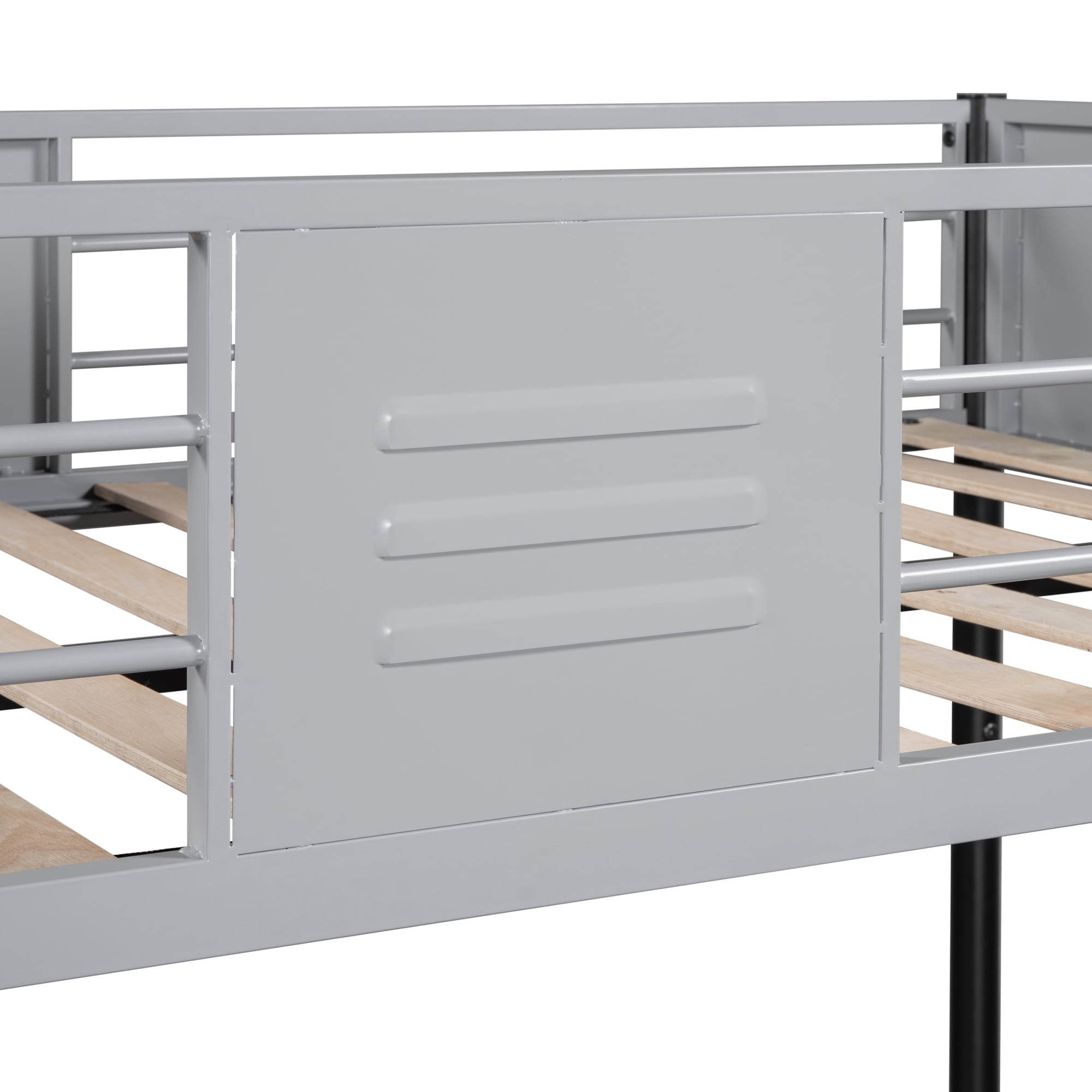 Miniyam Twin over Twin Bunk Bed with Safety Guardrail for Kids, Gray