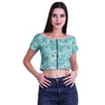 thumbnail image 1 of Moomaya Boat Neck Zipper Top Short Sleeve Viscose Jersey Crop Tops For Women, 1 of 5