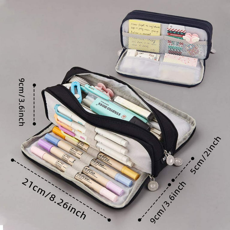 iSuperb Large Pencil Case 3 Compartments Pencil Pouch Big Capacity Pencil  Bag Oxford Stationery Storage Pen Bag Cosmetic Makeup Pouch for Women