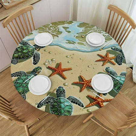 

Patifu Sea Turtles Starfish Beach Round Table Cover Stain Resistant Washable Indoor Outdoor Tablecloth Kitchen Dining Wedding Parties 100% Polyester Table Cloth Tablecloths 46 -50