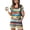 #01Blue, variant on Women Rainbow Diagonal Stripe Contrast Trim Short Sleeve Top Pocket Shorts Casual Two Piece Outfit Blue S
