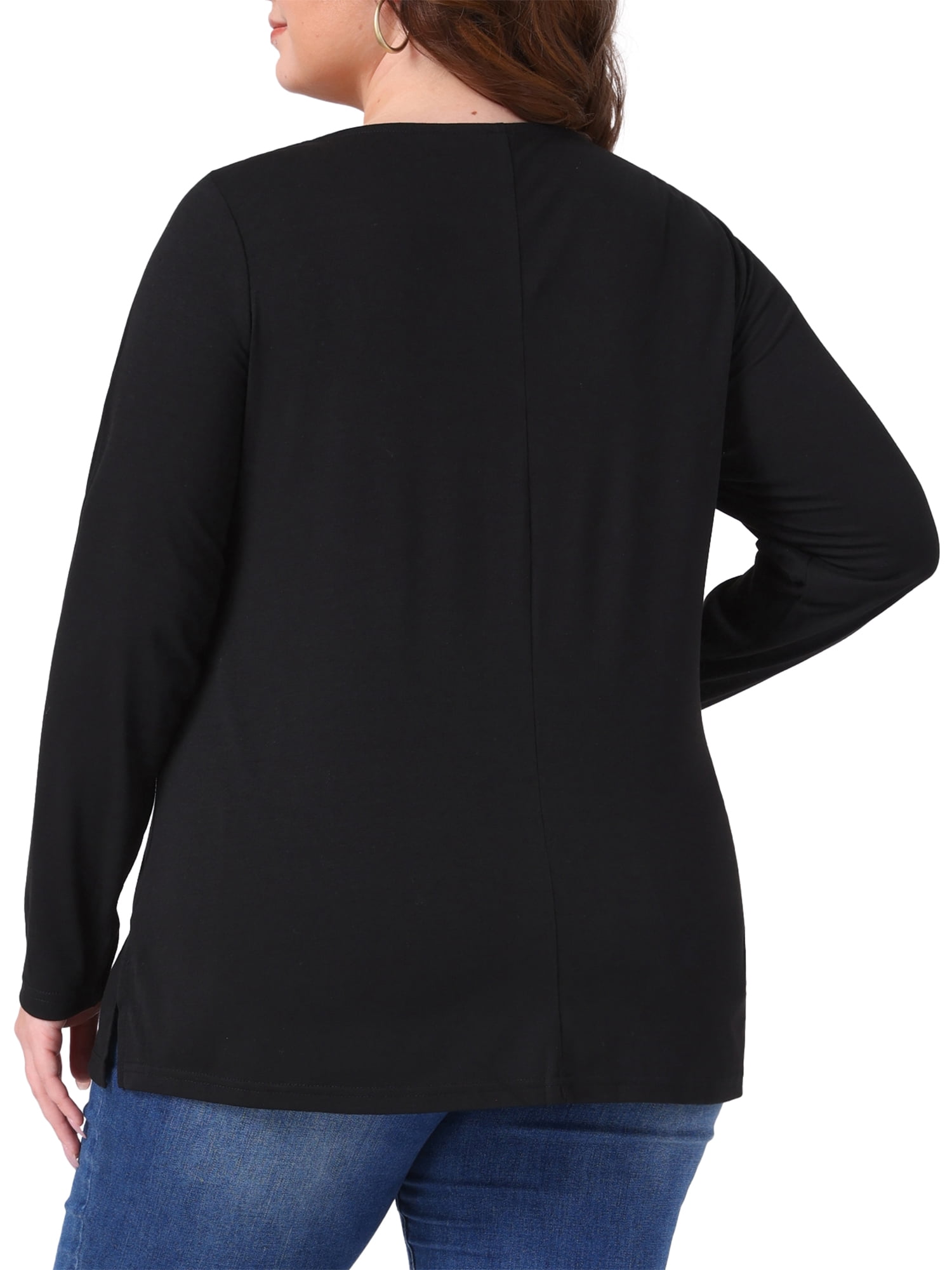 DARING DIVA Women's Plus V Neck Button Fall Pullover Shirt Loose Blouse 4X Black