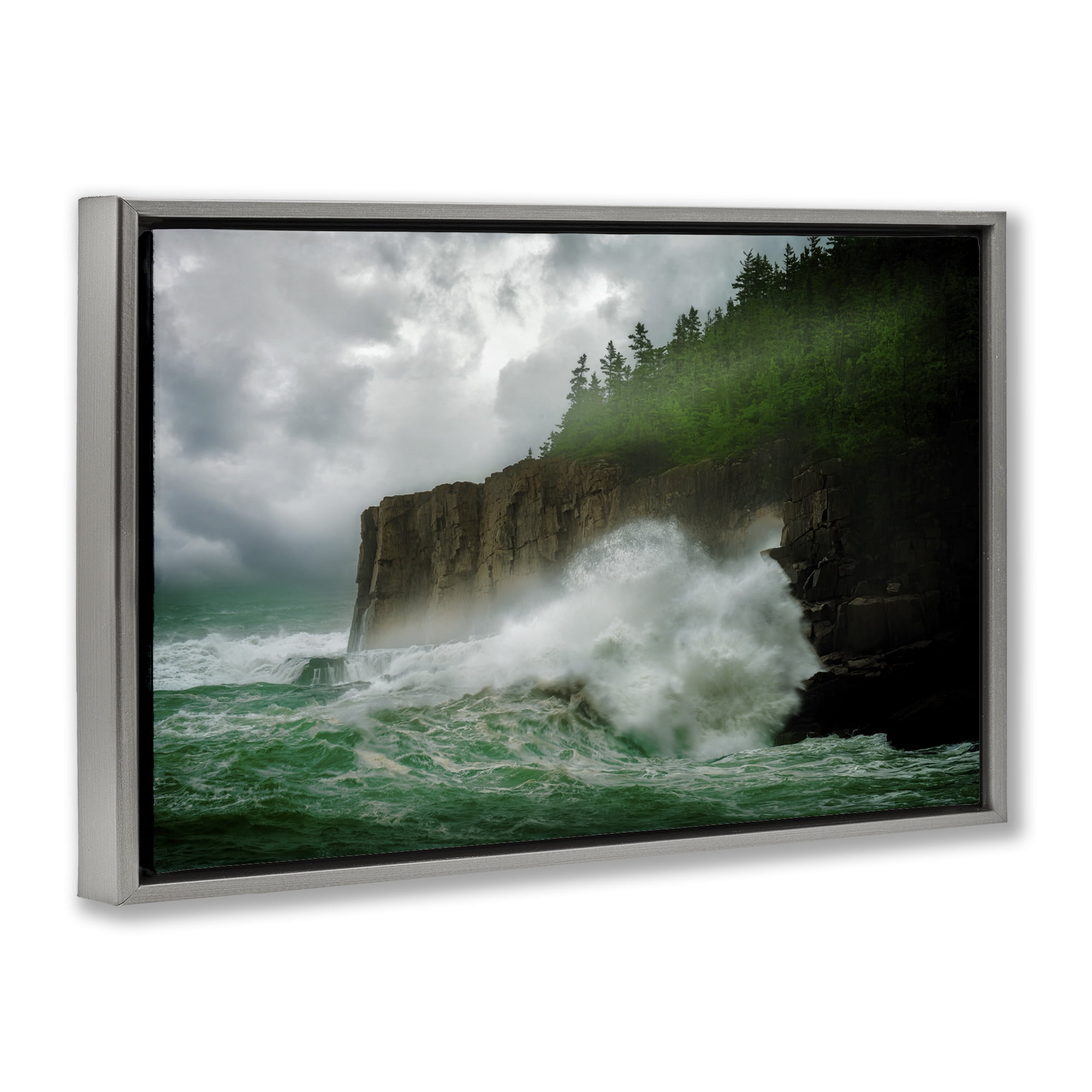 Stupell Industries Rushing Water Crashing Nautical & Beach Photography Gray Floater Framed Canvas Art Print Wall Art, 25 x 17