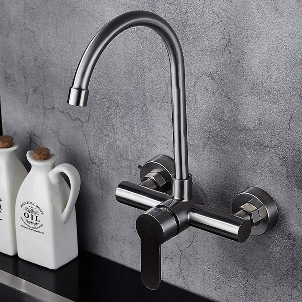 Wall-mounted wall-mounted, hot and cold, 304 stainless steel, kitchen, sink, balcony laundry pool, double hole, faucet