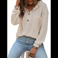 thumbnail image 1 of Sudadera con Capucha de Larga de Punto Gofre para Mujer, con Cordón, Botones, Cuello en V, Informal, con Capucha. Albaricoque L, 1 of 9