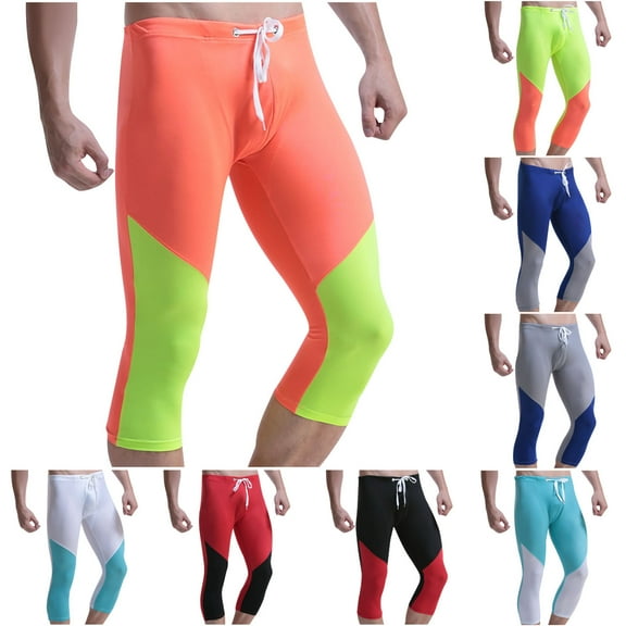 ZZwxWA Men's Swimwear Pants Drawstring Elastic Waistband Bottoms Underwear Men Training Fitness 3/4 Compression Tights Leggings Festival Gift