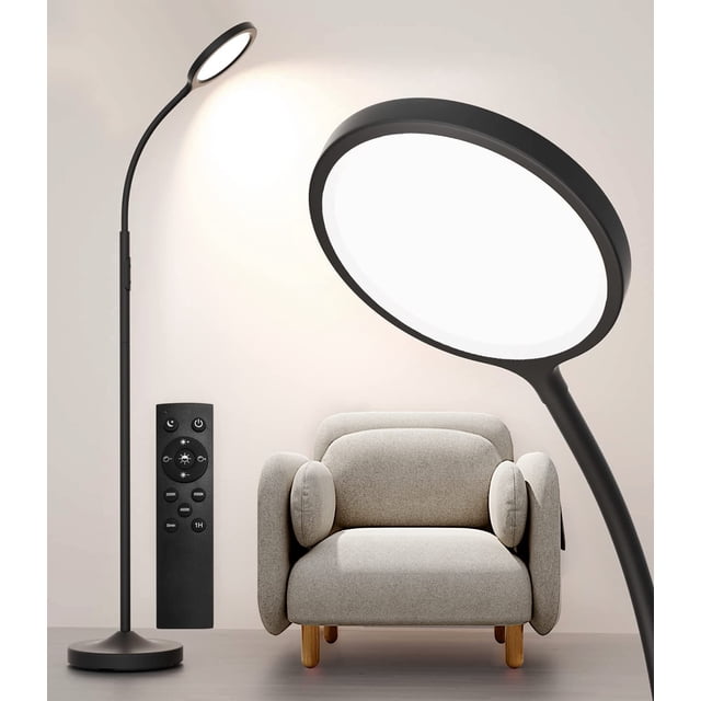 Lámpara de pie LED Luckystyle superbrillante, regulable con mando a distancia