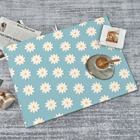 

PUREYAH Dish Mat Drying Kitchen Mat Microfiber Blue Floral Pattern Quick Absorbent Sink Drying Mat for Kitchen Counter 18x24 Inch