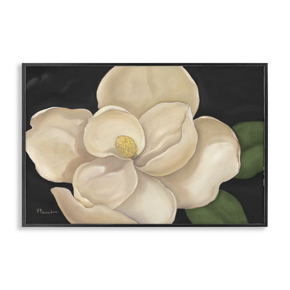 Stupell Industries Magnolia Grandiflora on Black Black Framed Giclee Art design by Paul Brent, 12 x 18