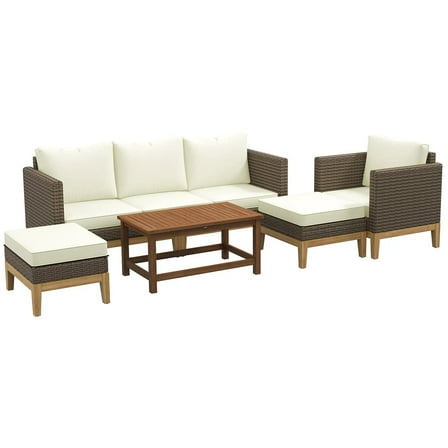 Resenkos 5-Piece Rattan Sofa Set, Outdoor Sectional Furniture, White