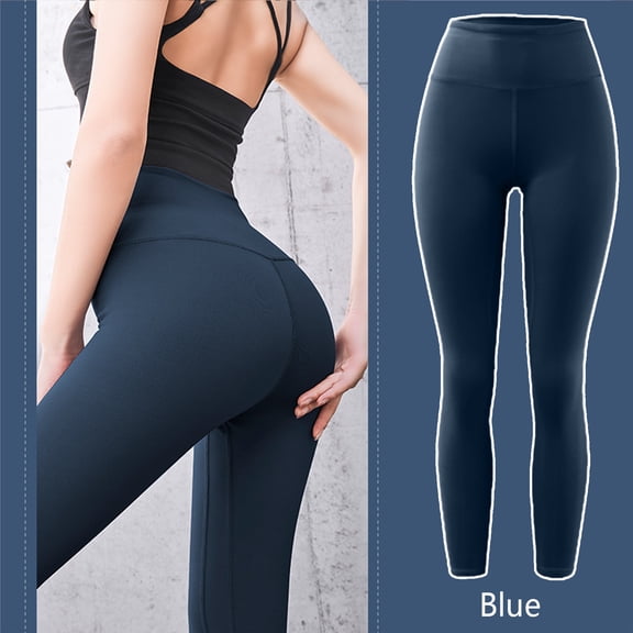 Yoga Pants Women Stretchy Breathable Slim Fit Solid Print High Waist Lifting Gym Pants for Sporty Wear Blue XXL