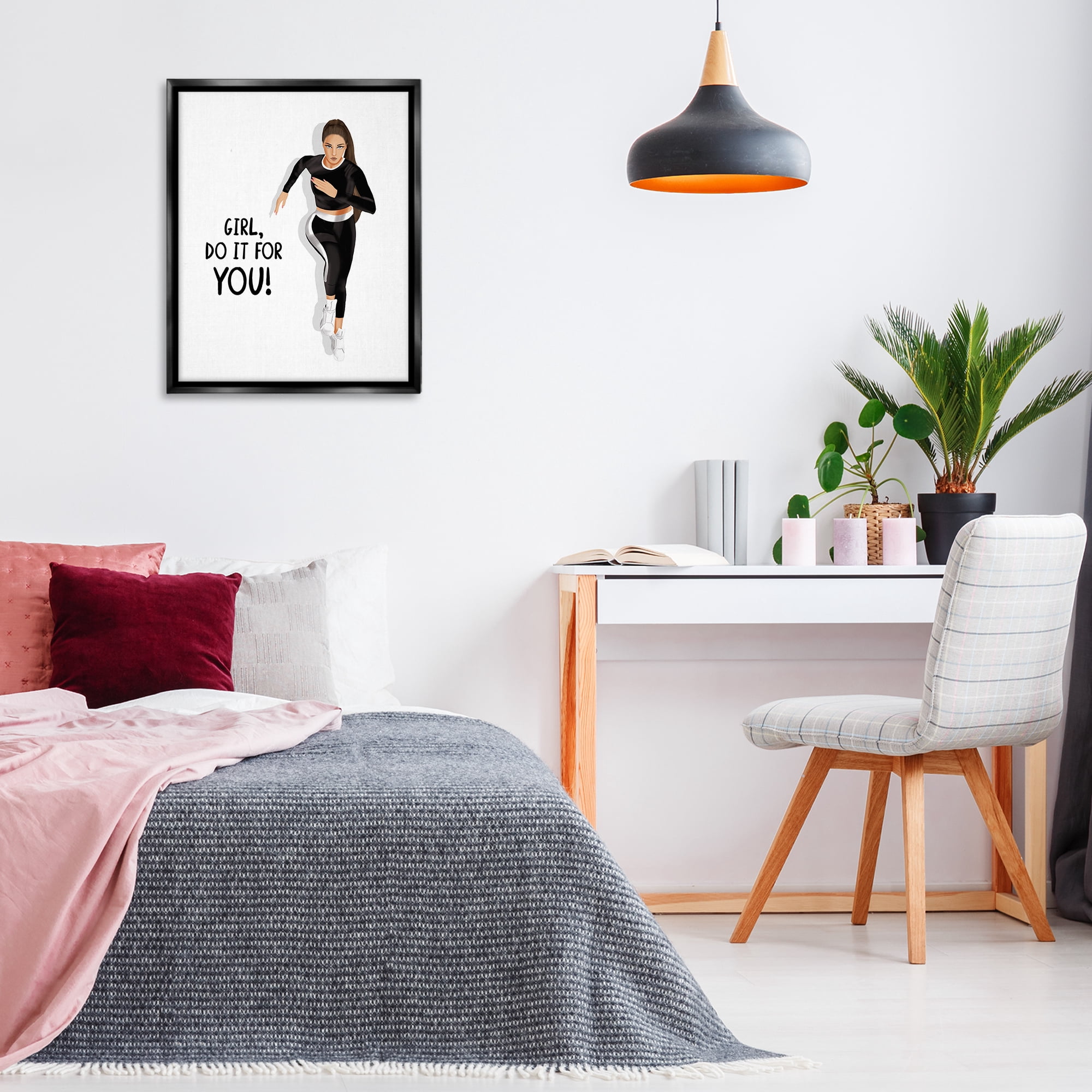 Stupell Industries Do It For You Girl People Painting Black Floater Framed Canvas Art Print Wall Art, 25 x 31