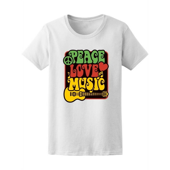 Peace Love Music Reggae Rasta T-Shirt Women -Image by Shutterstock, Female Small