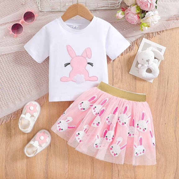 HAYIMI Kids Toddler Girl Easter Outfit Baby Girl Crewneck Shirt Tutu Skirts Set Cute Little Girl Spring Clothes Cute Child Cartoon Clothes Sets