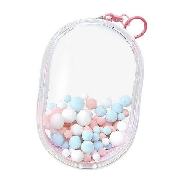 Estuche para guardar minifiguras, bolsa transparente de PVC para exhibir muñecas, cierre de cremallera, ideal para coleccionistas. Rosa L con bolitas